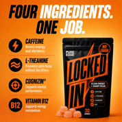 Locked In ingredients: caffeine, L-theanine, Cognizin, B12